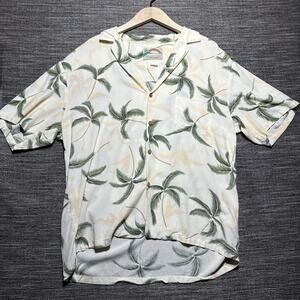 Paradise Found Vintage Shirt Men's L Beige Floral SS Rayon Button Up Hawaiian